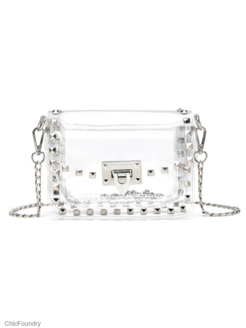Clear Crossbody Clutch Purse Bag with Rivet & Chain Strap for Stadium Events